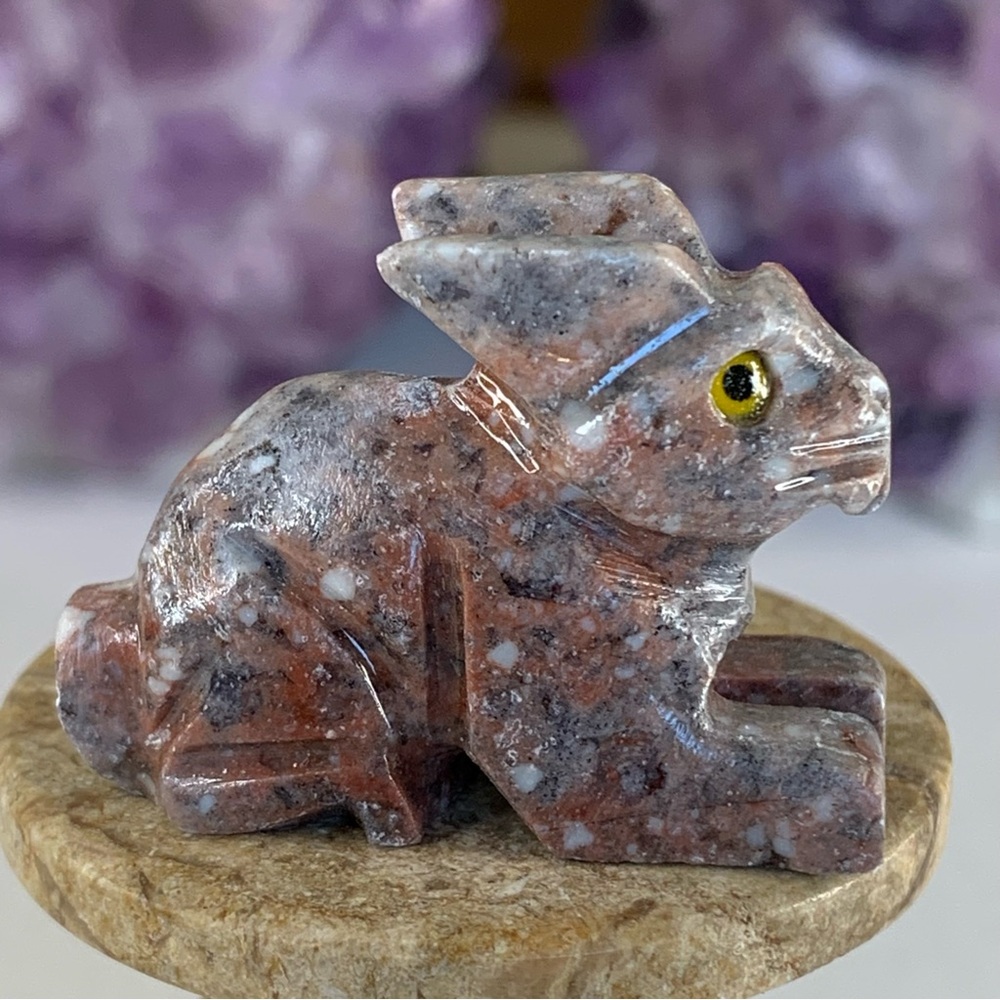 Spotted Soapstone Miniature RABBIT Stone Carving Mini Bunny Animal Carved Figure